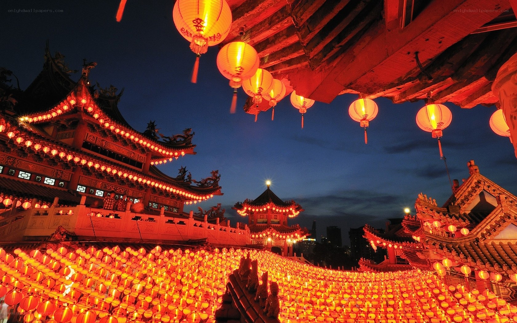 Temple lantern festival at night