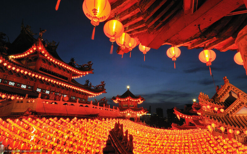 Temple lanterns at night