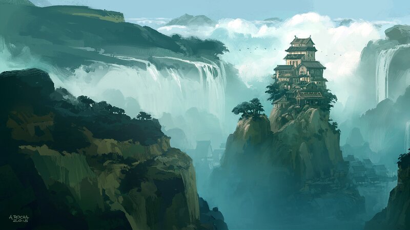 Temple on a Cliff — Green, Serene