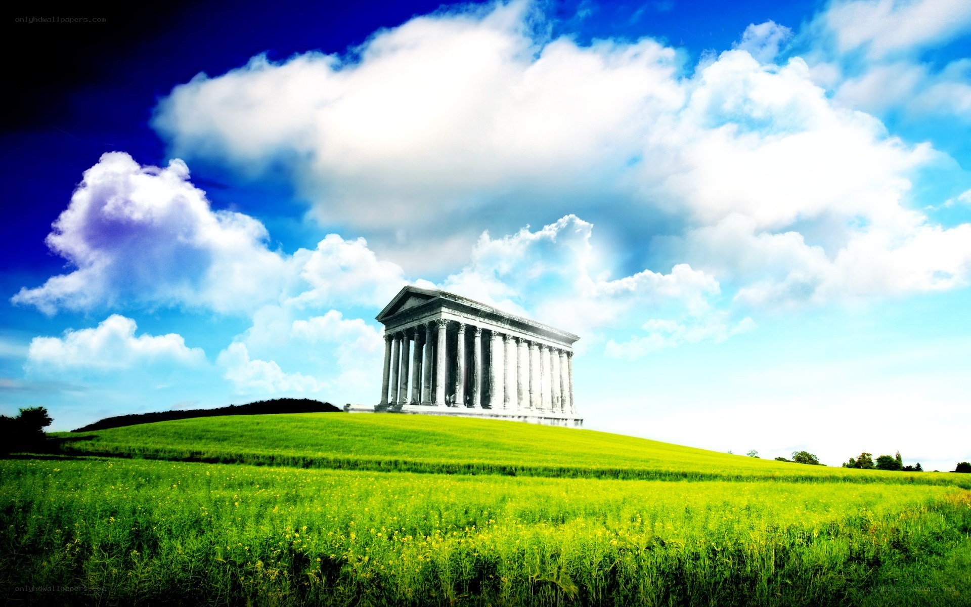 Temple on a green hill