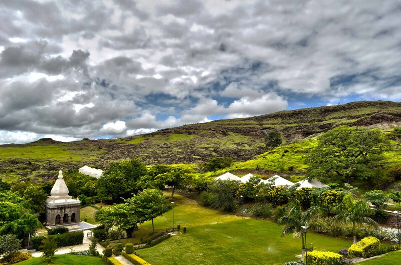 Temple on a green hillside