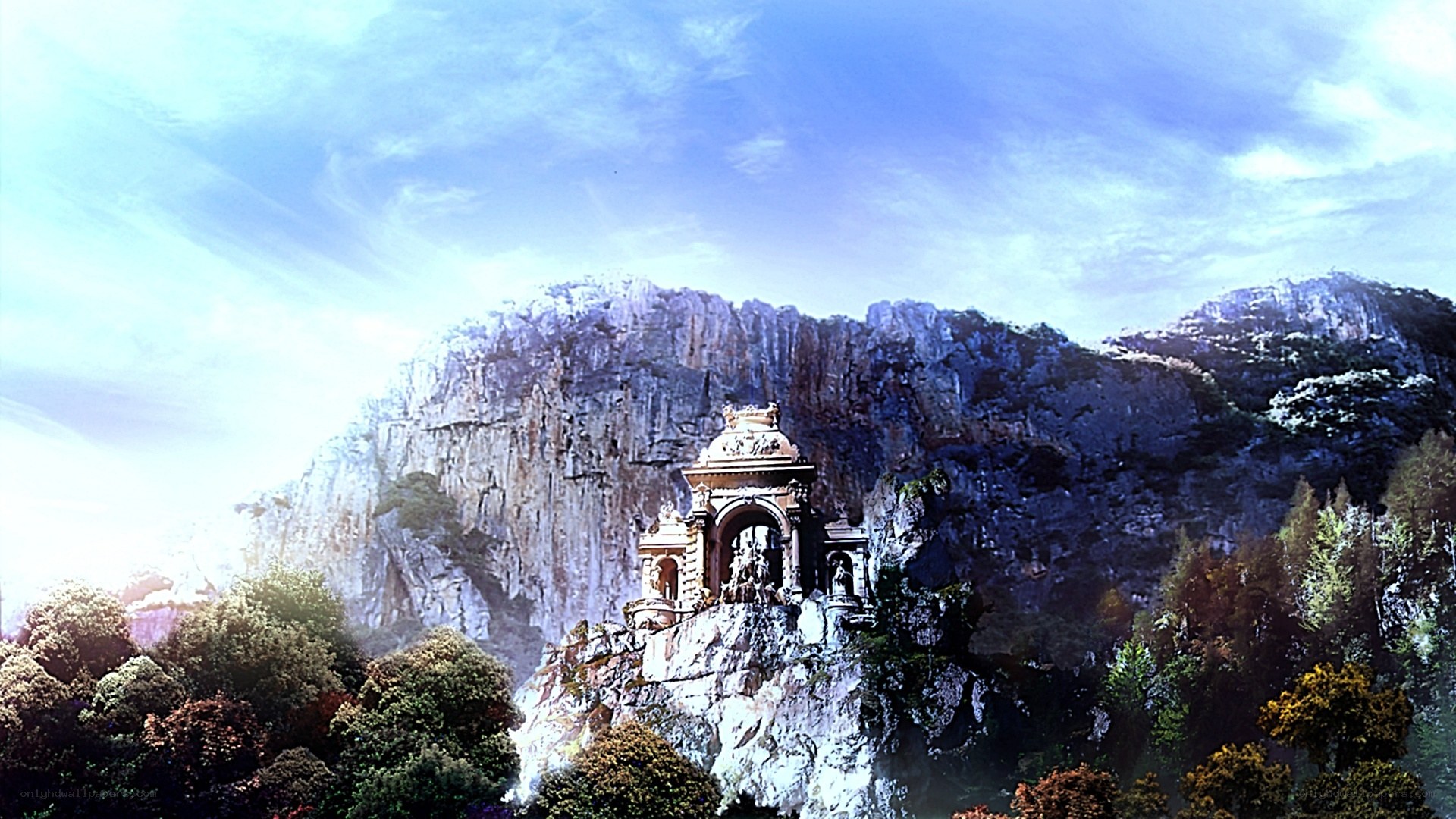 Temple on a mountain cliff