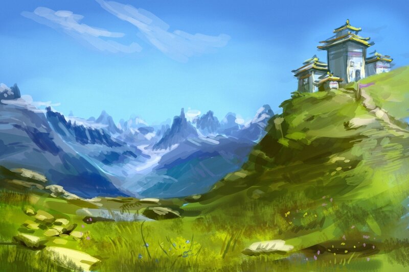Temple on a Mountain — Green, Serene