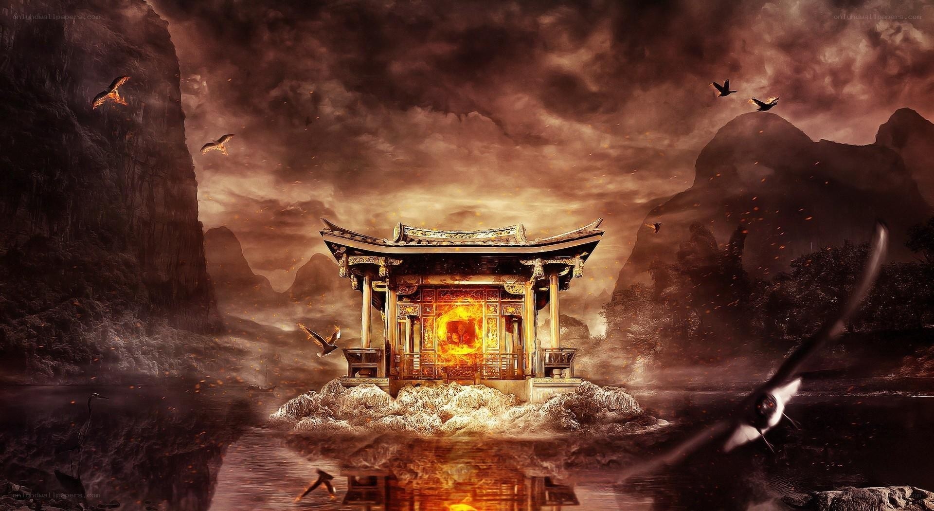 Temple on a stormy island