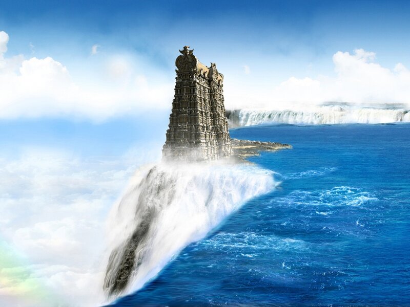 Temple on a waterfall