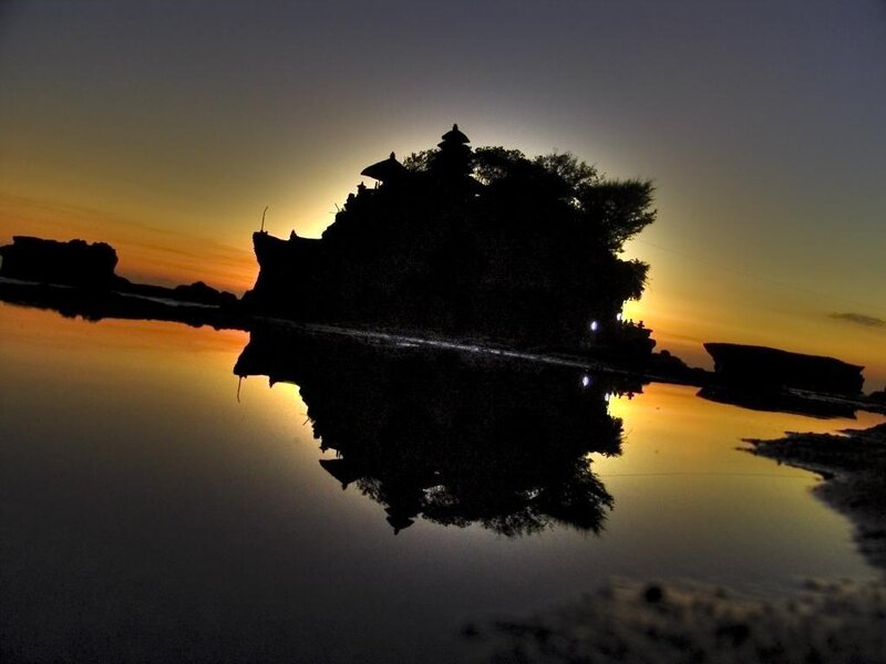 Temple on Island at Sunset