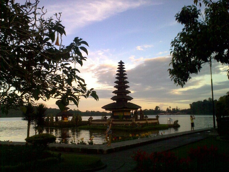 Temple on Lake Island — Blue, Serene, Sunset