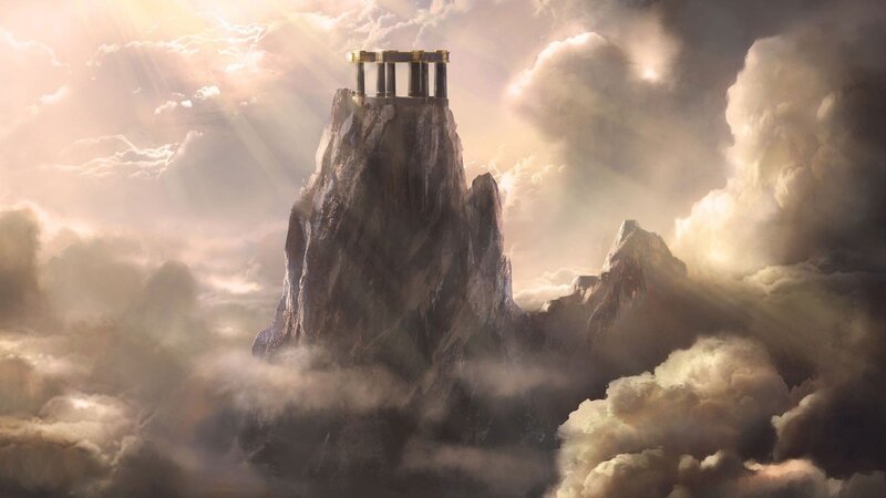 Temple on Mountain Peak — Gray, Dramatic