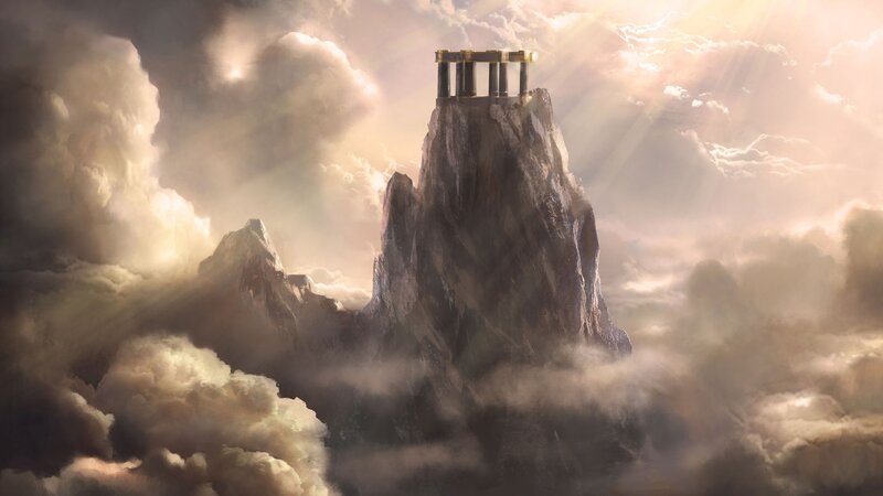 Temple on Mountain Peak — Gray