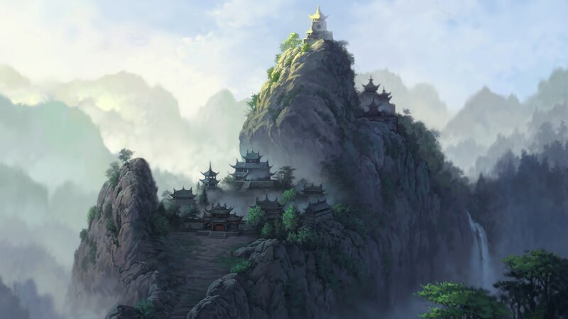 Temple on Mountain Peak — Green, Serene, Morning
