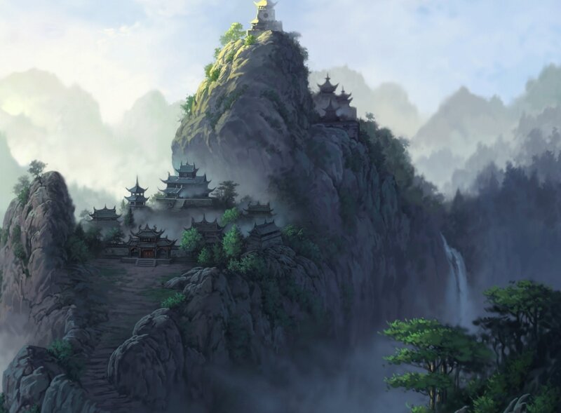 Temple on Mountain Peak — Green
