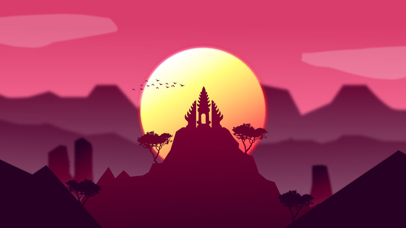 Temple on Mountain Peak — Pink