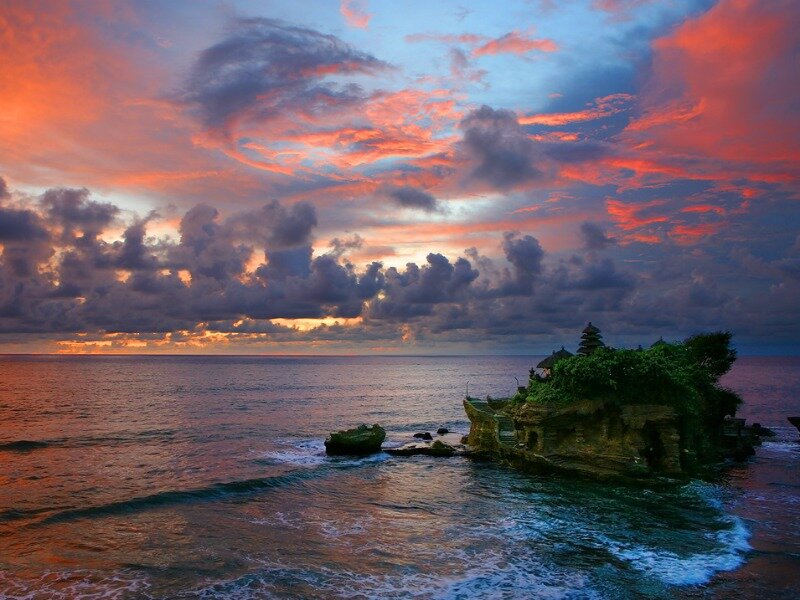 Temple on Rocky Island — Orange, Dramatic