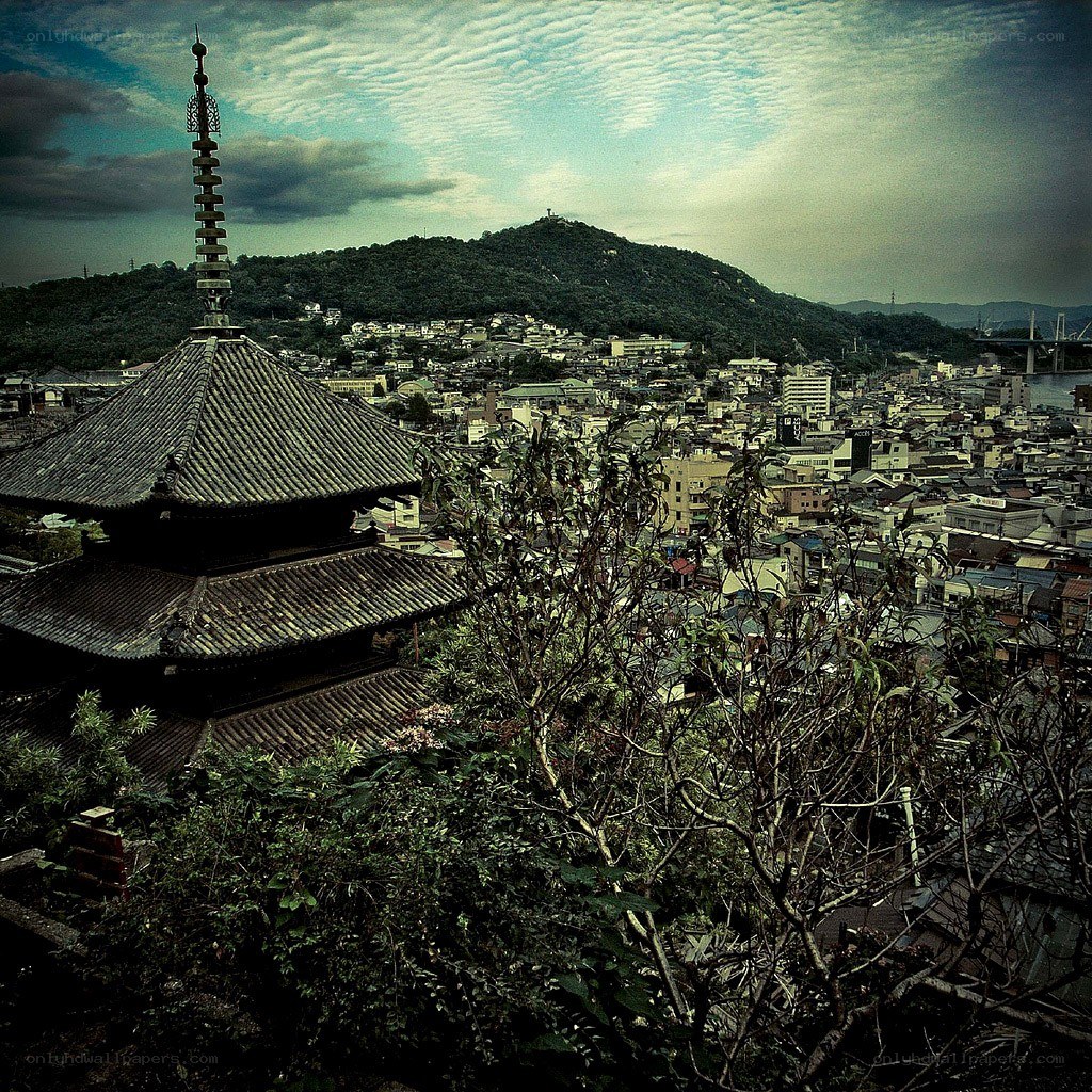 Temple overlooking a city