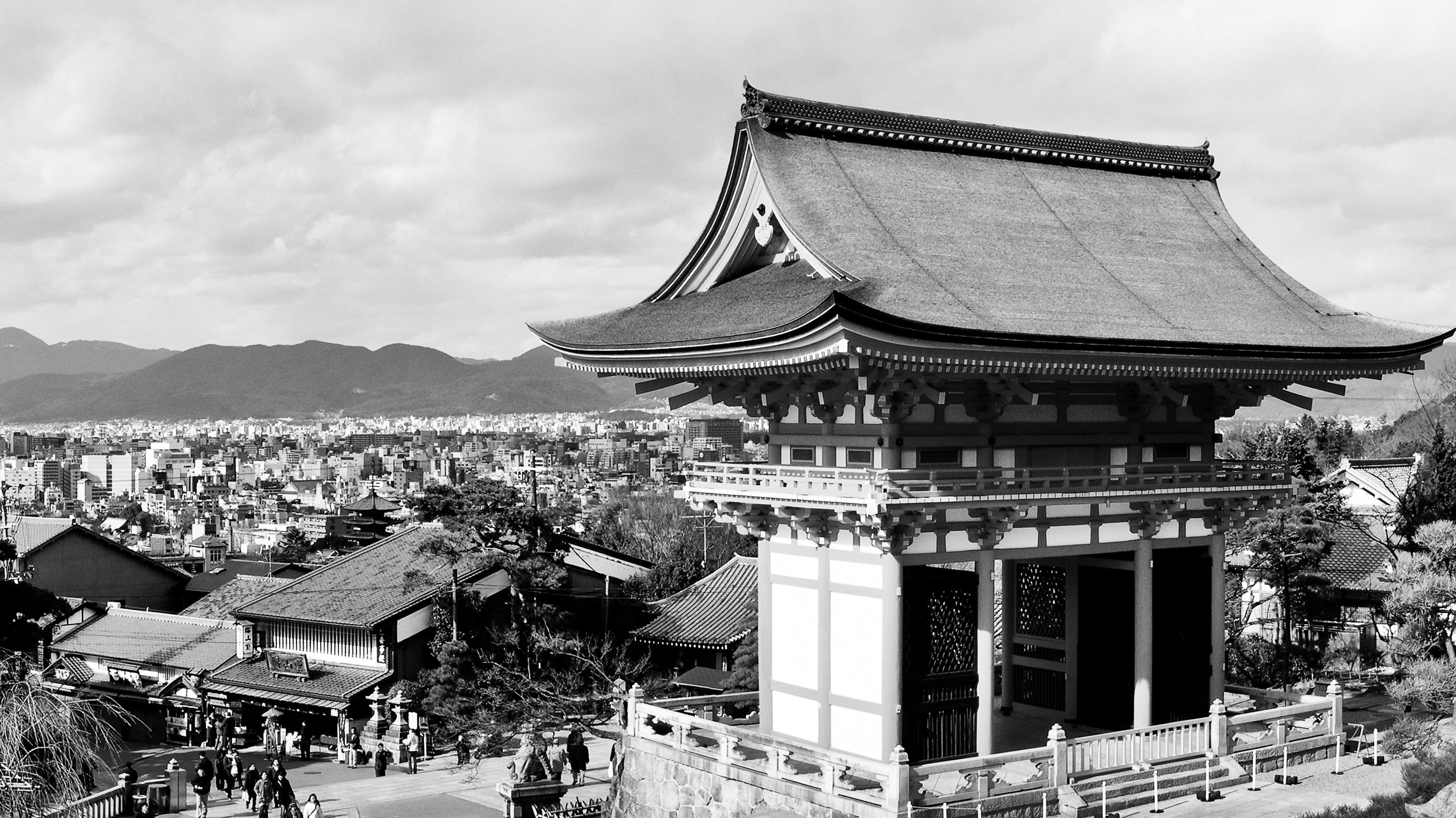 Temple overlooking cityscape