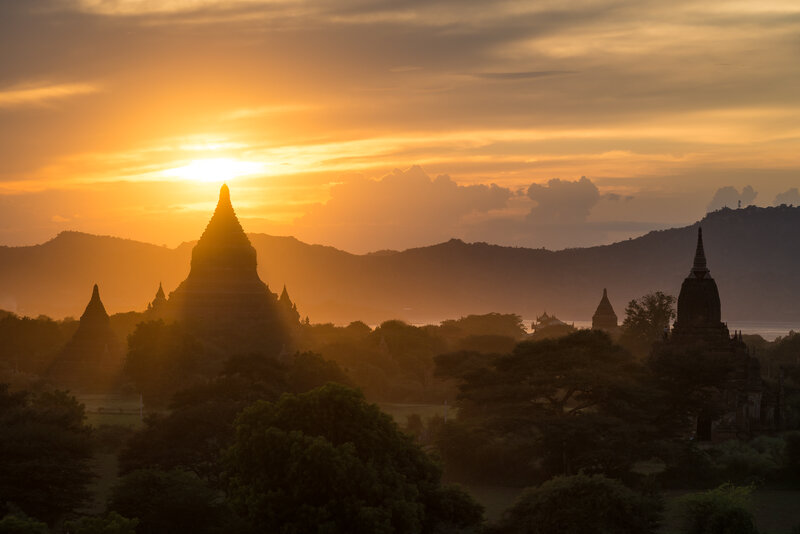 Temple Silhouettes at Sunset