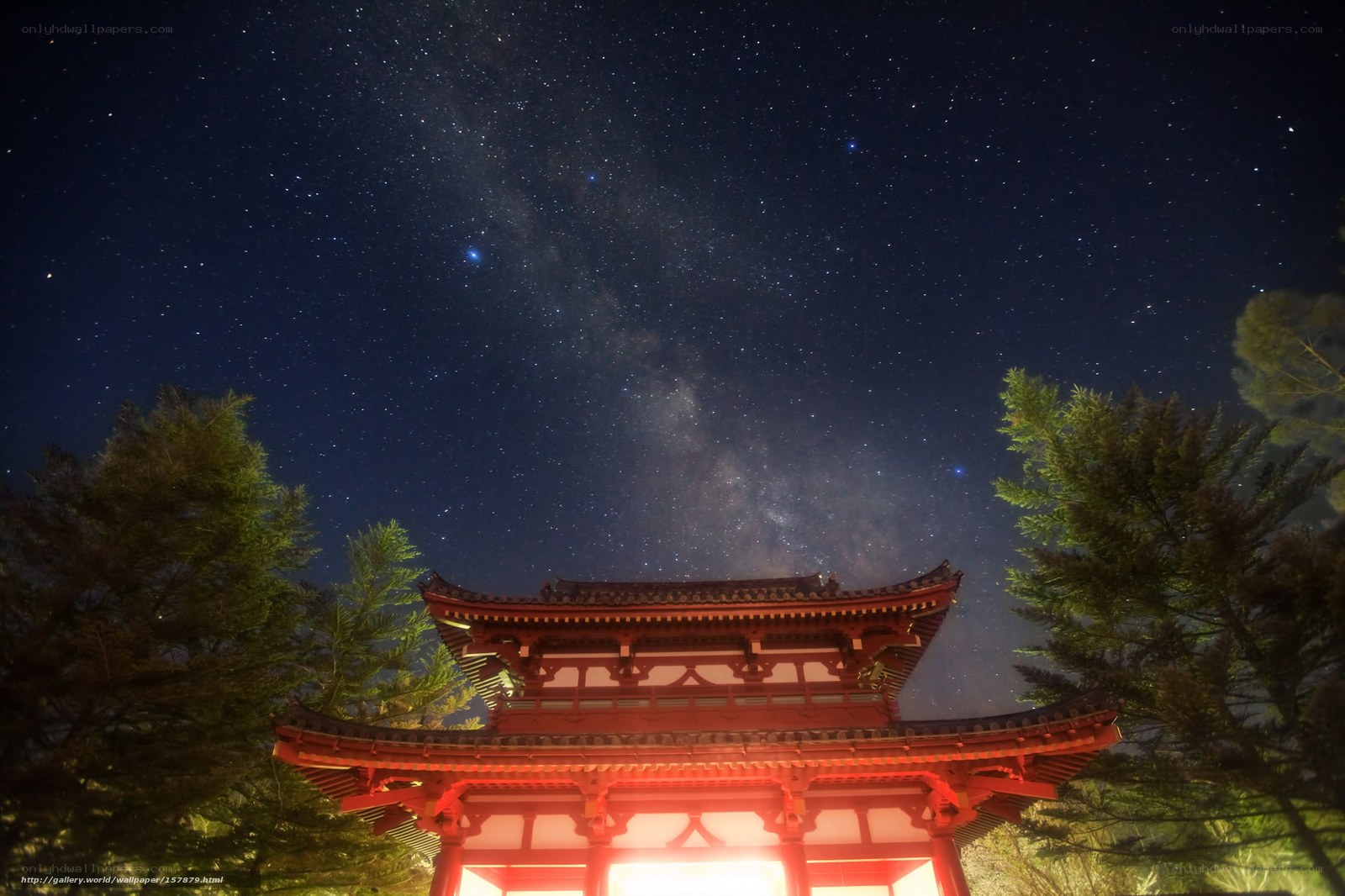 Temple under starry sky