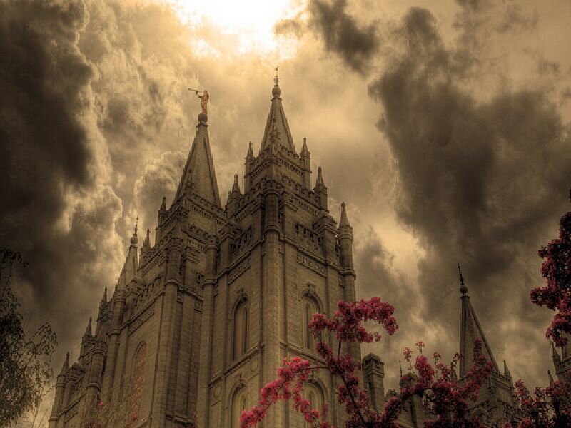Temple under stormy sky