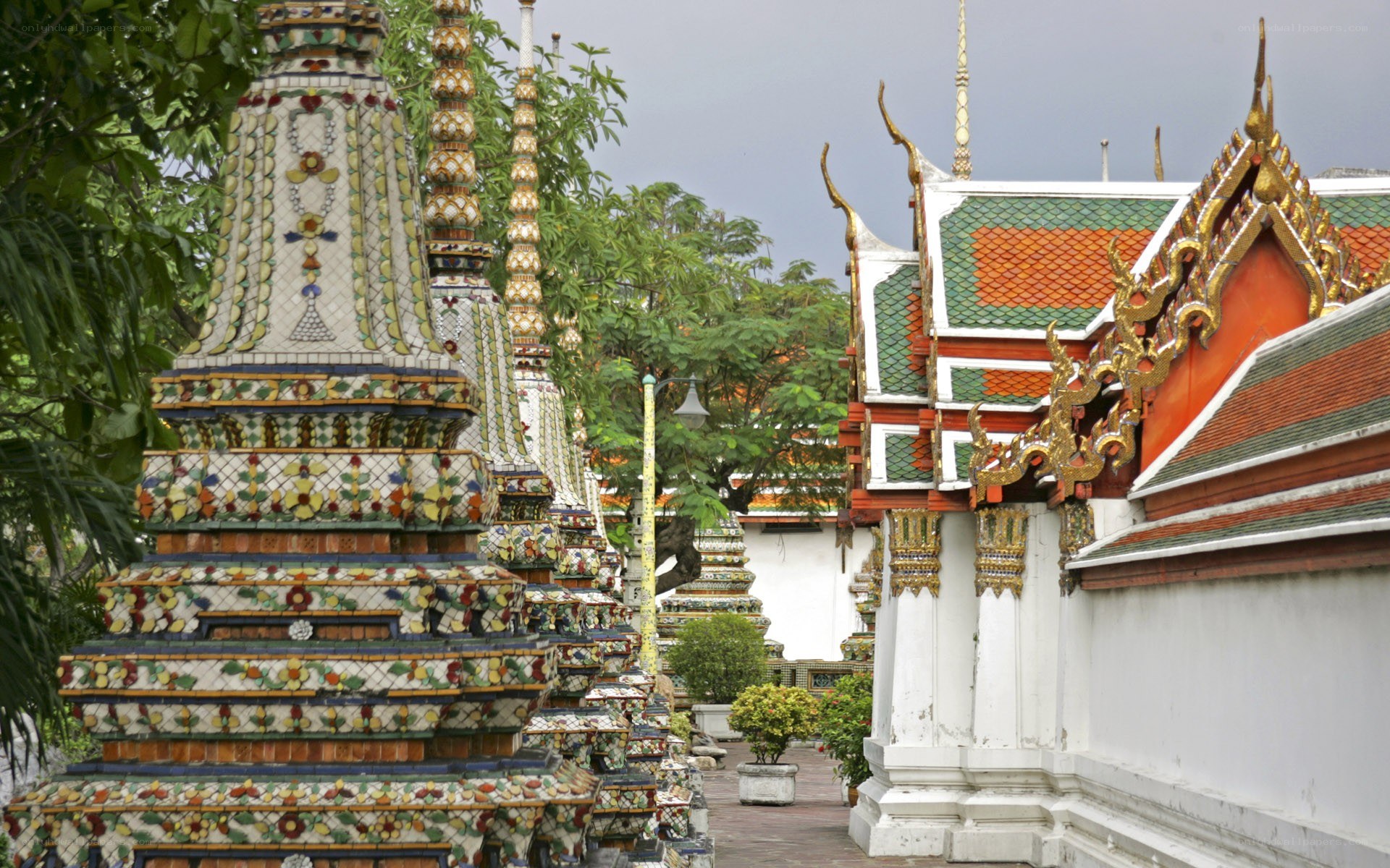 Temple with colorful stupas