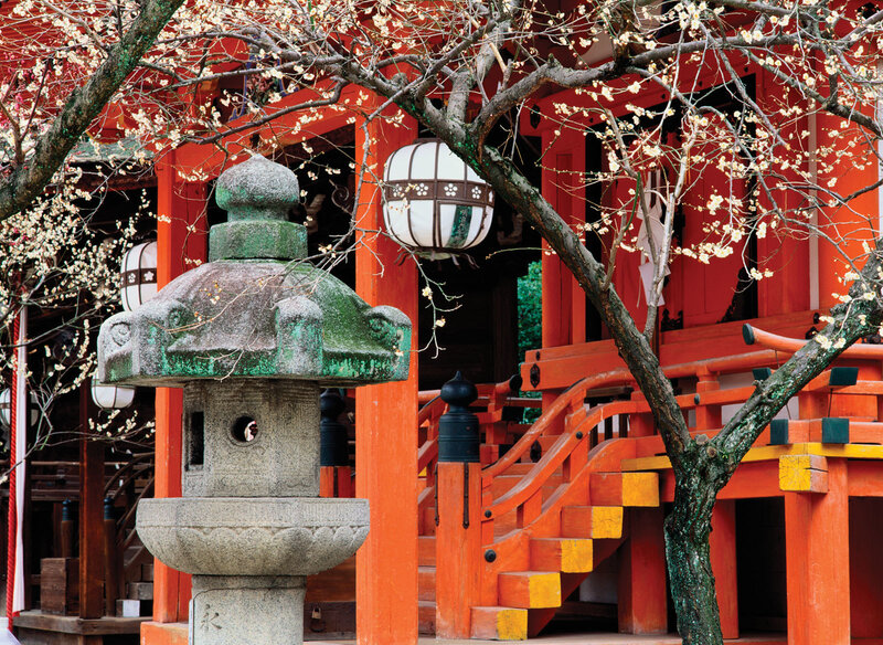 Temple with plum blossoms