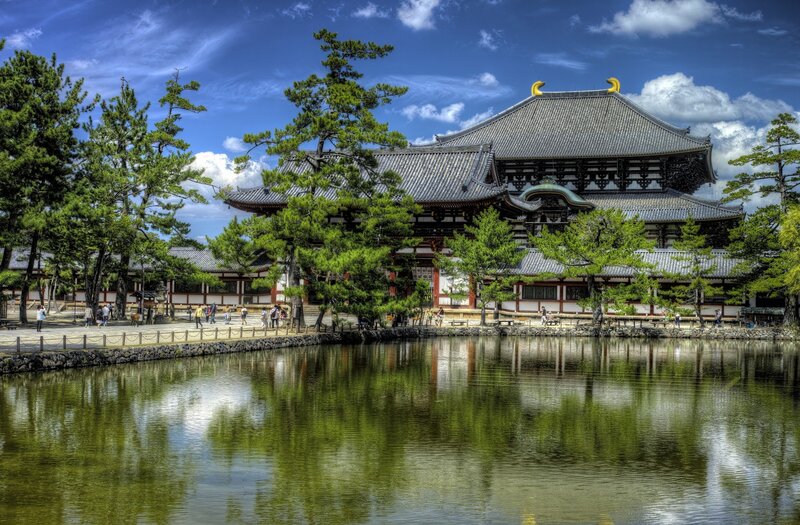Temple with Pond — Blue