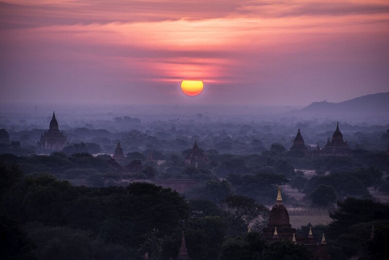 Temples at Sunset — Purple
