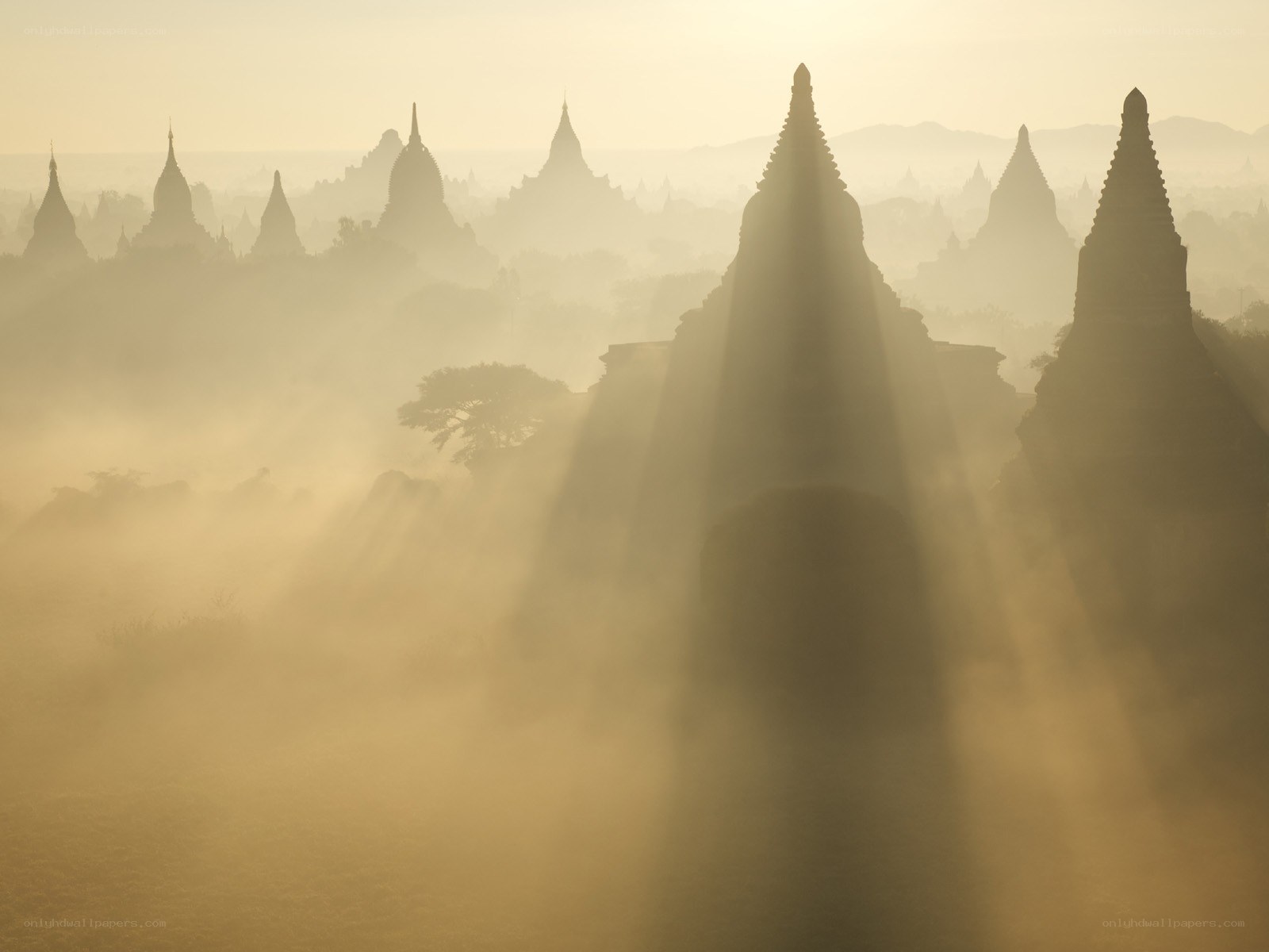 Temples in misty dawn