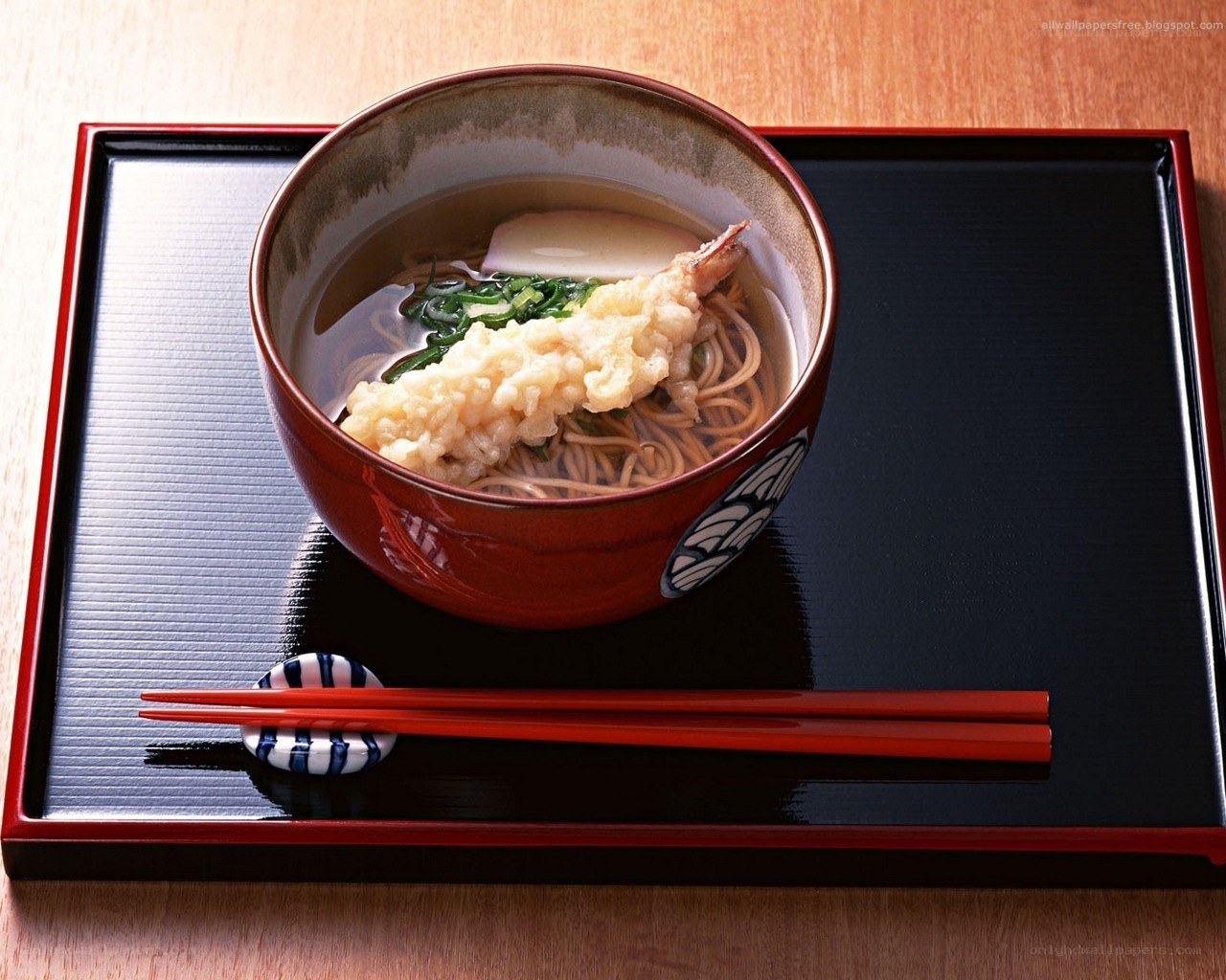 Tempura noodle soup on tray