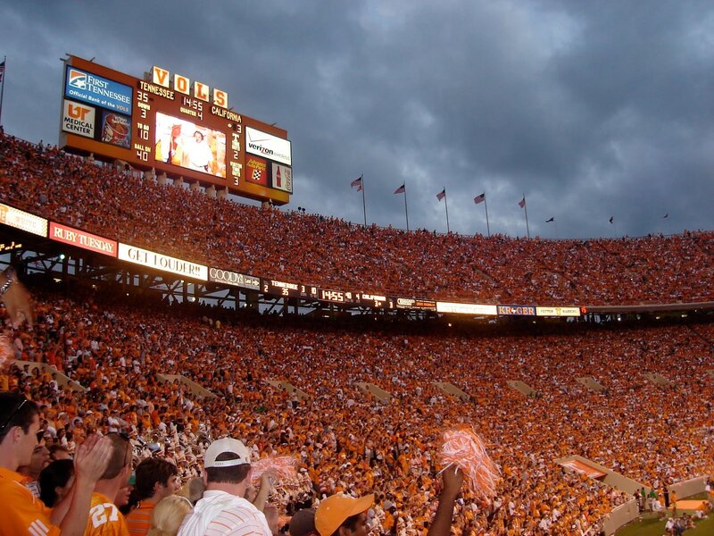 Tennessee football game at dusk