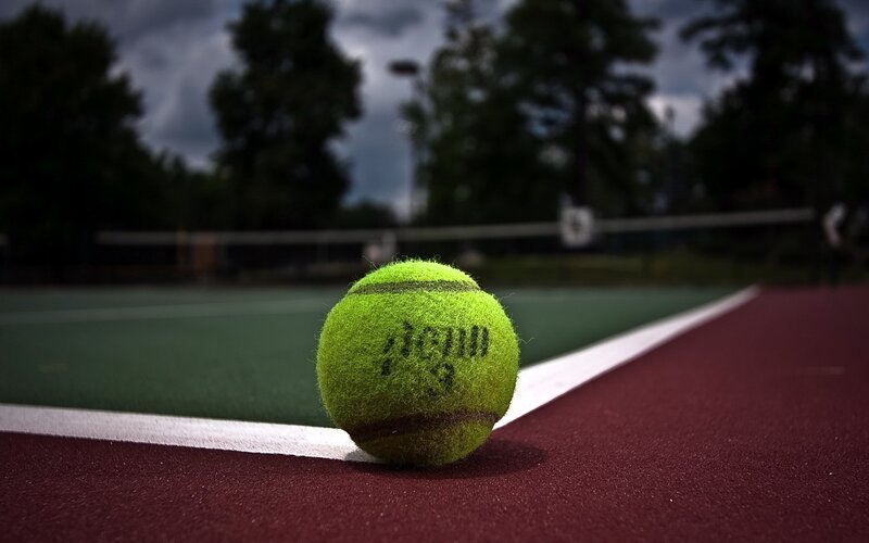 Tennis Ball on Court — Green, Dramatic