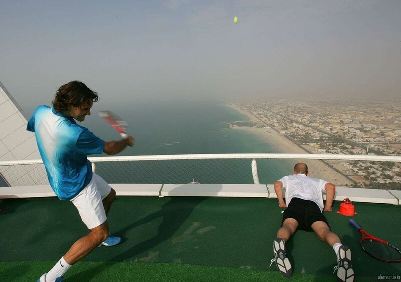 Tennis on a high-rise balcony