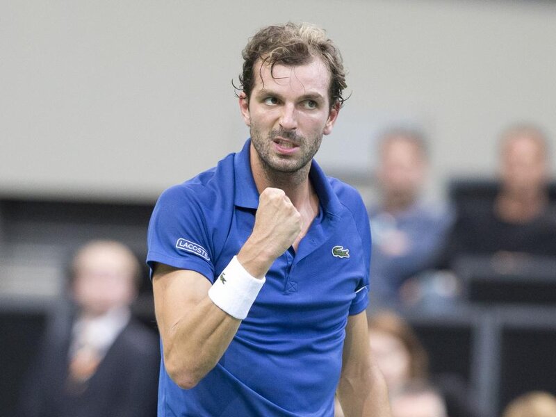 Tennis Player Celebrating — Blue, Intense, Photograph, Crowd