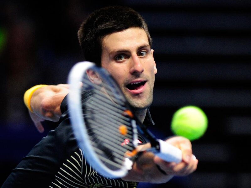 Tennis Player Hitting Ball — Black, Intense, Photograph