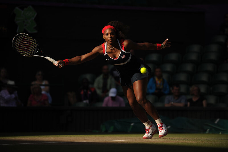 Tennis Player Hitting Ball — Black, Intense