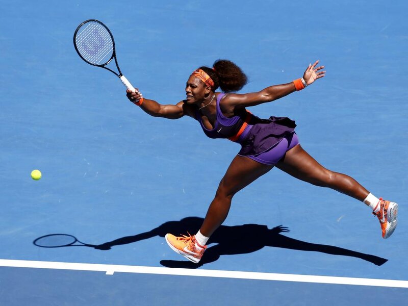 Tennis Player Hitting Ball — Blue, Dynamic, Afternoon
