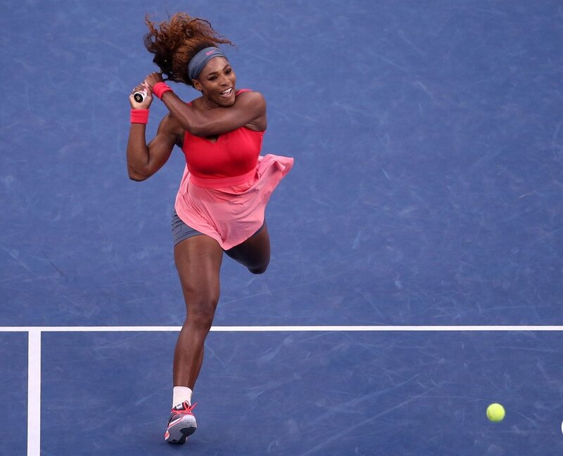 Tennis Player Hitting Ball — Blue, Dynamic, Photograph