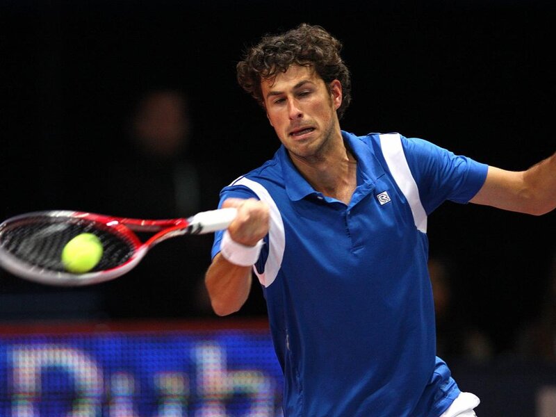 Tennis Player Hitting Ball — Blue, Intense, Night