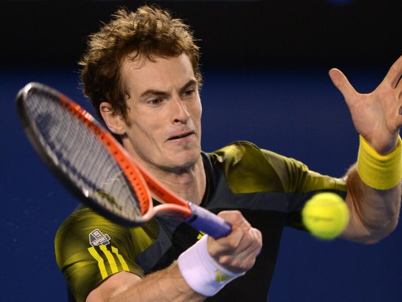 Tennis Player Hitting Ball — Blue, Intense, Photograph