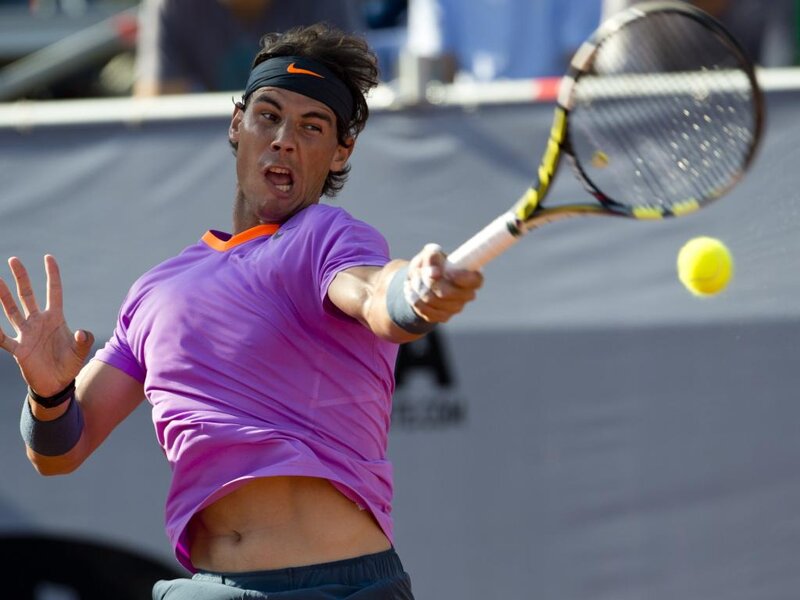 Tennis Player Hitting Ball — Purple, Intense