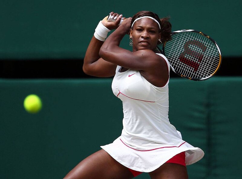 Tennis Player Hitting Ball — White, Focused