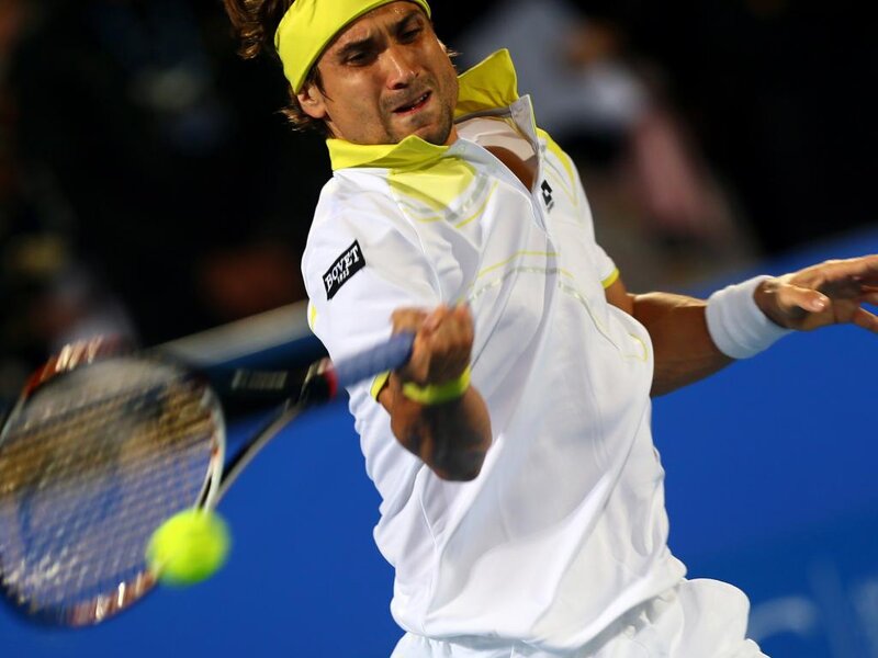 Tennis Player Hitting Ball — White, Intense, Night