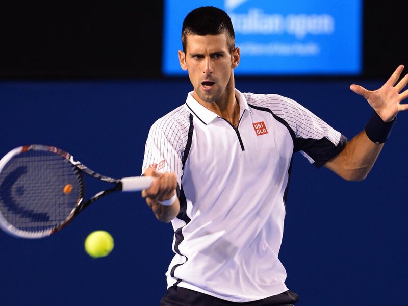 Tennis Player Hitting Ball — White, Intense, Photograph