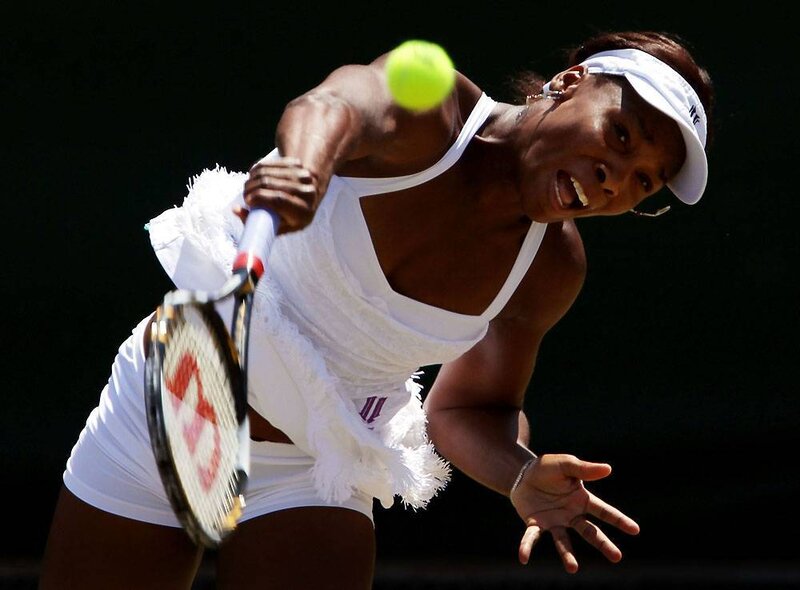 Tennis Player Hitting Ball — White, Intense