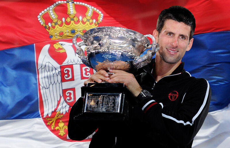 Tennis Player Holding Trophy — Red