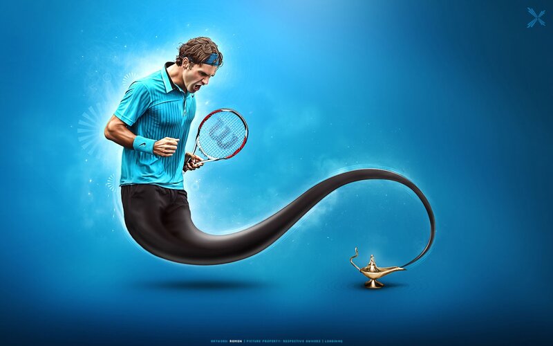 Tennis player with magic lamp