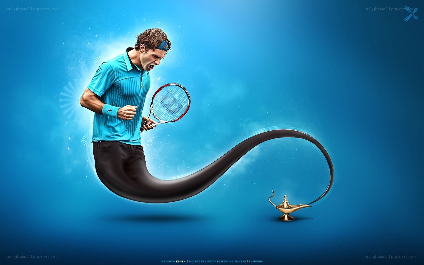 Tennis player with magic lamp