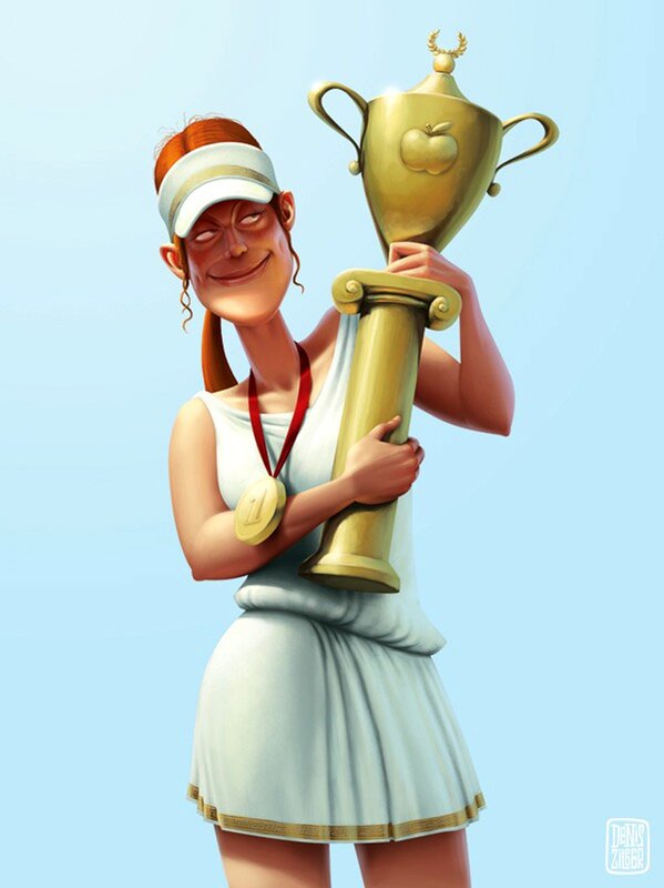 Tennis player with trophy