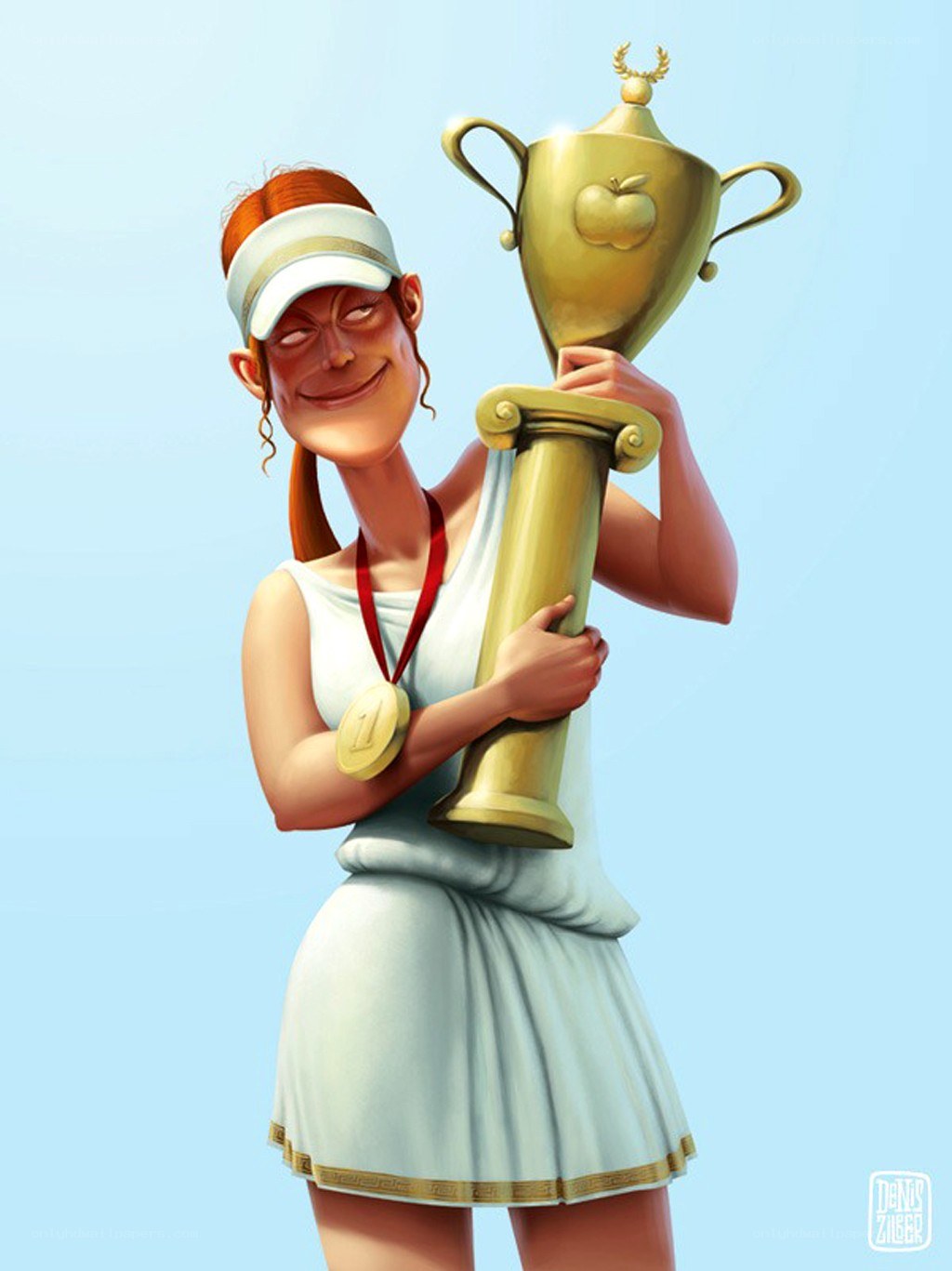 Tennis player with trophy