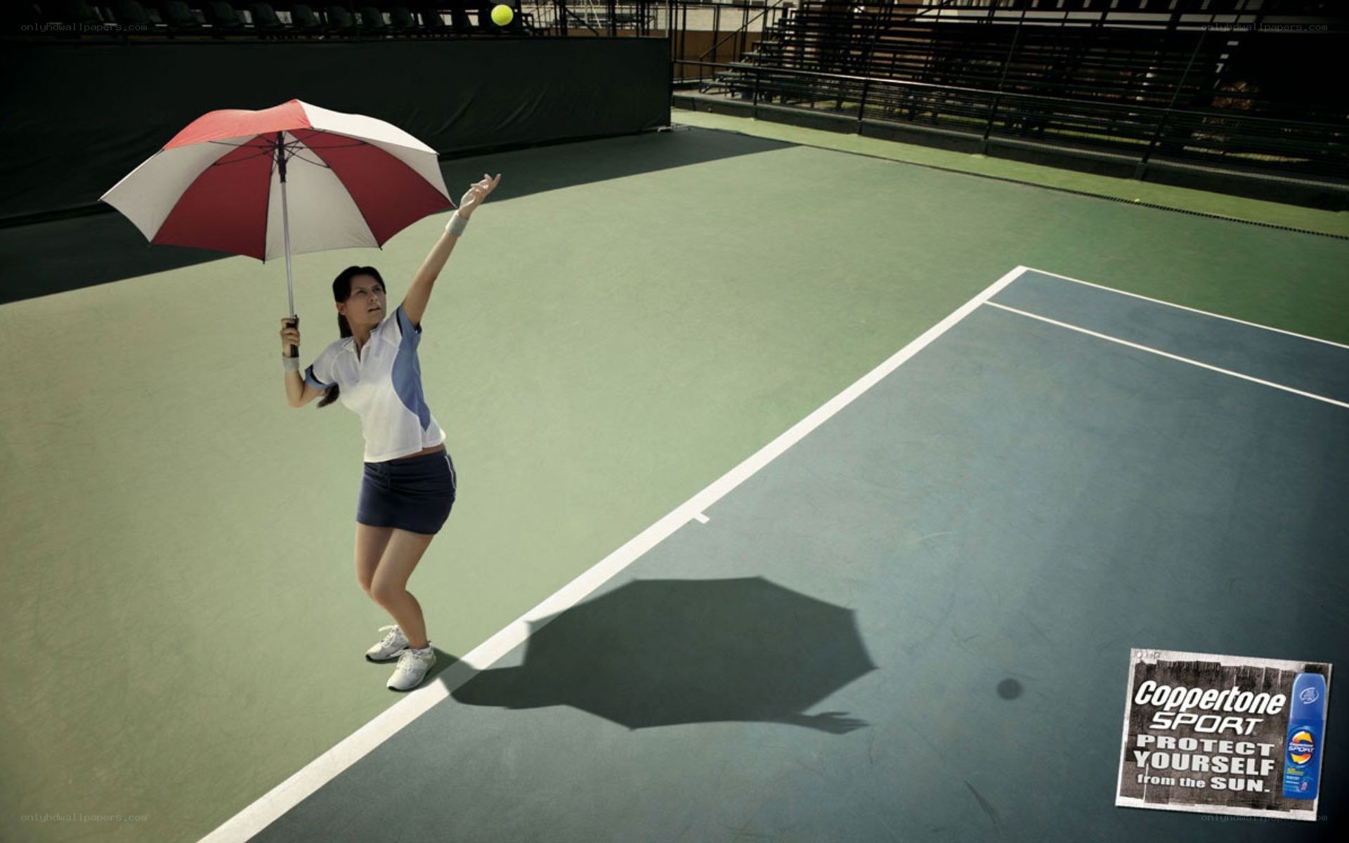 Tennis player with umbrella