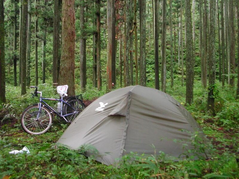 Tent and Bicycle in Forest